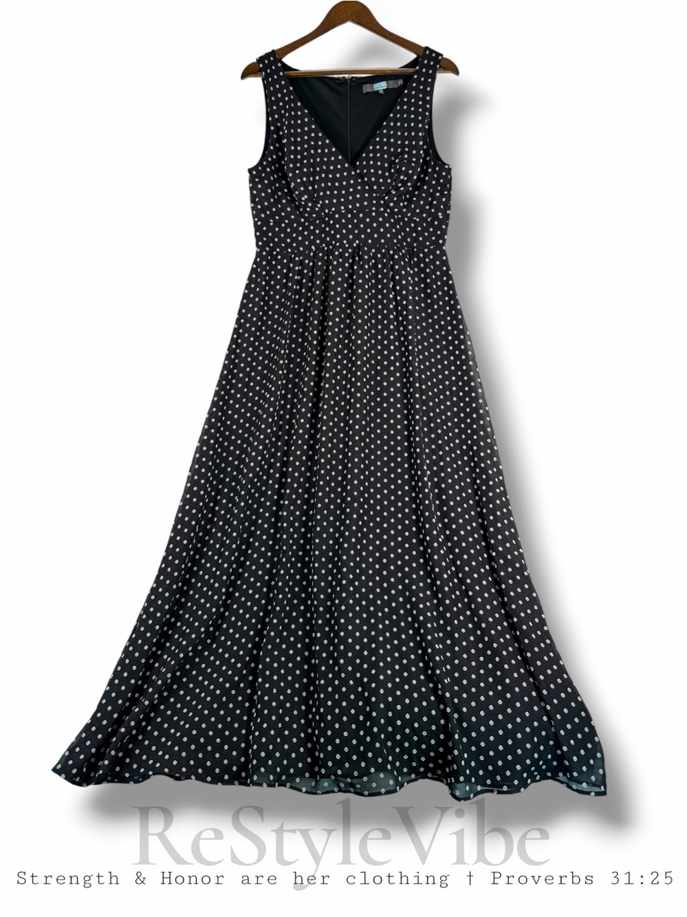 EVA FRANCO Women’s Size 12 Dress Midi Polka Dot V-Neckline Lined Sleeveless